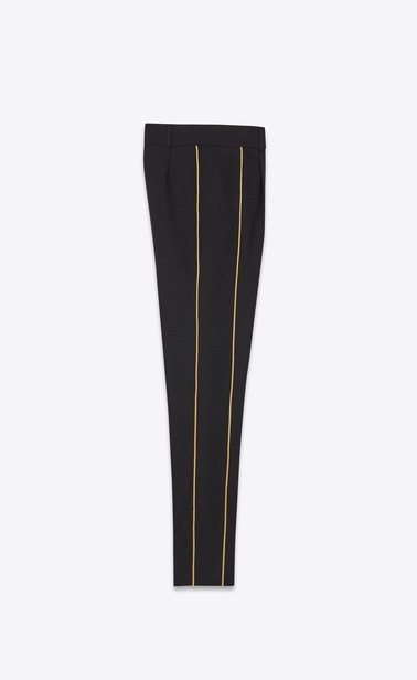Flowing trousers in gabardine and Lurex braiding